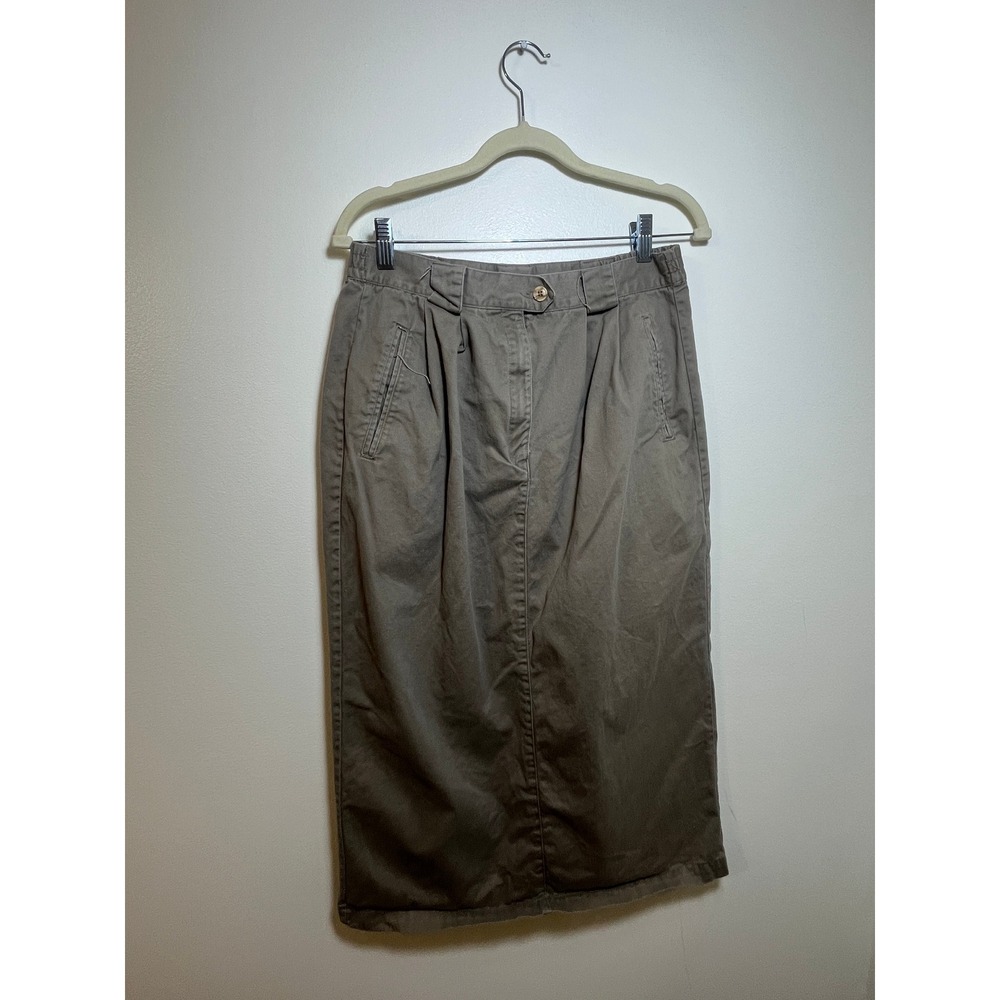 Hastings & Smith Vintage Taupe Cotton Twill Pleated Midi Skirt Brown